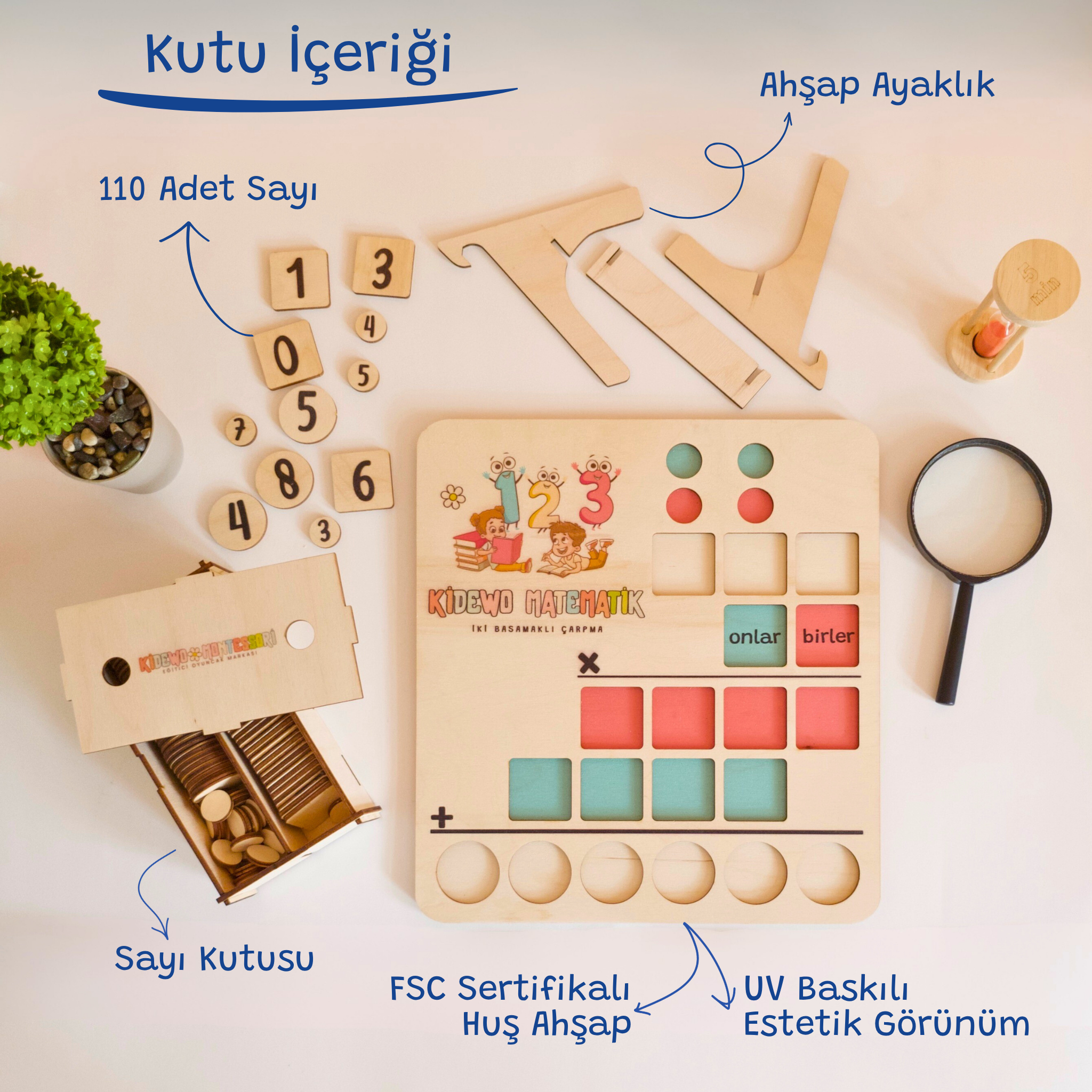 Yaz Tatili Ahşap Matematik Seti – Toplama, Çıkarma, Çarpma ve Kesir