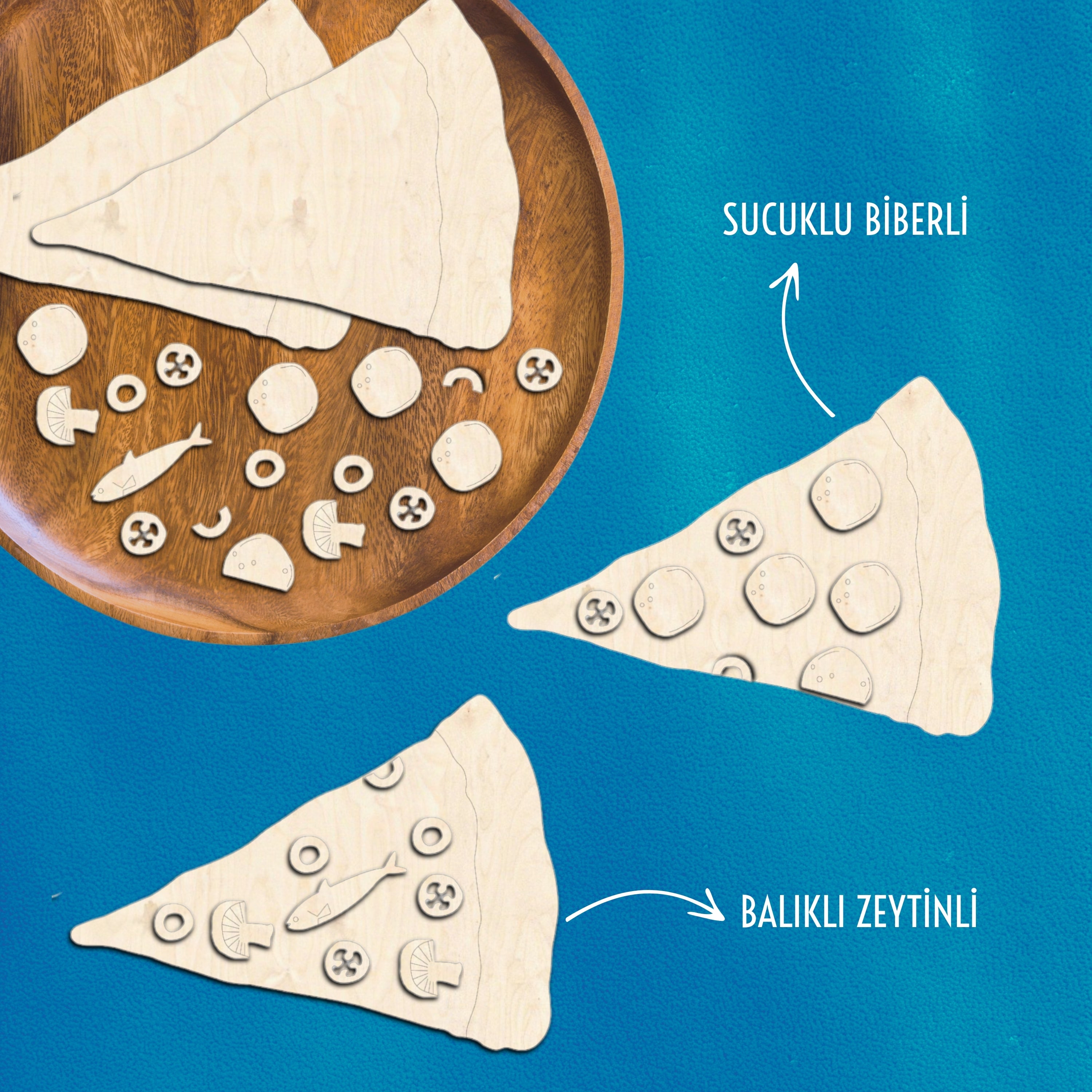 Pizza Ahşap Boyama Etkinlik Seti + Eğitici Çocuk Aktivite + Fırça + Akrilik Boya Kreş Okul Öncesi