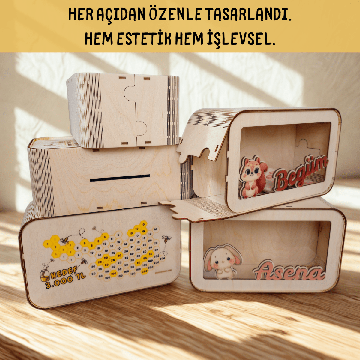 Kidewo Ahşap Kumbara – Çocuklar İçin Eğitici Tasarruf Kutusu - Ahşap Eğitici Oyuncak - KIDEWO