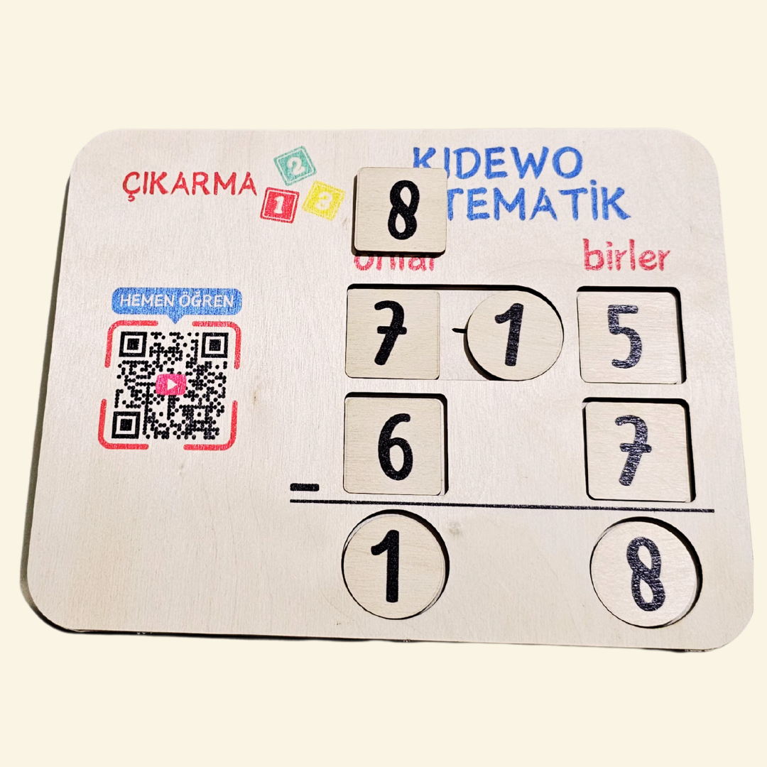 KIDEWO MONTESSORI AHŞAP MATEMATİK SETİ | ÇİFT BASAMAKLI ÇIKARMA EĞİTİCİ AHŞAP OYUNCAK