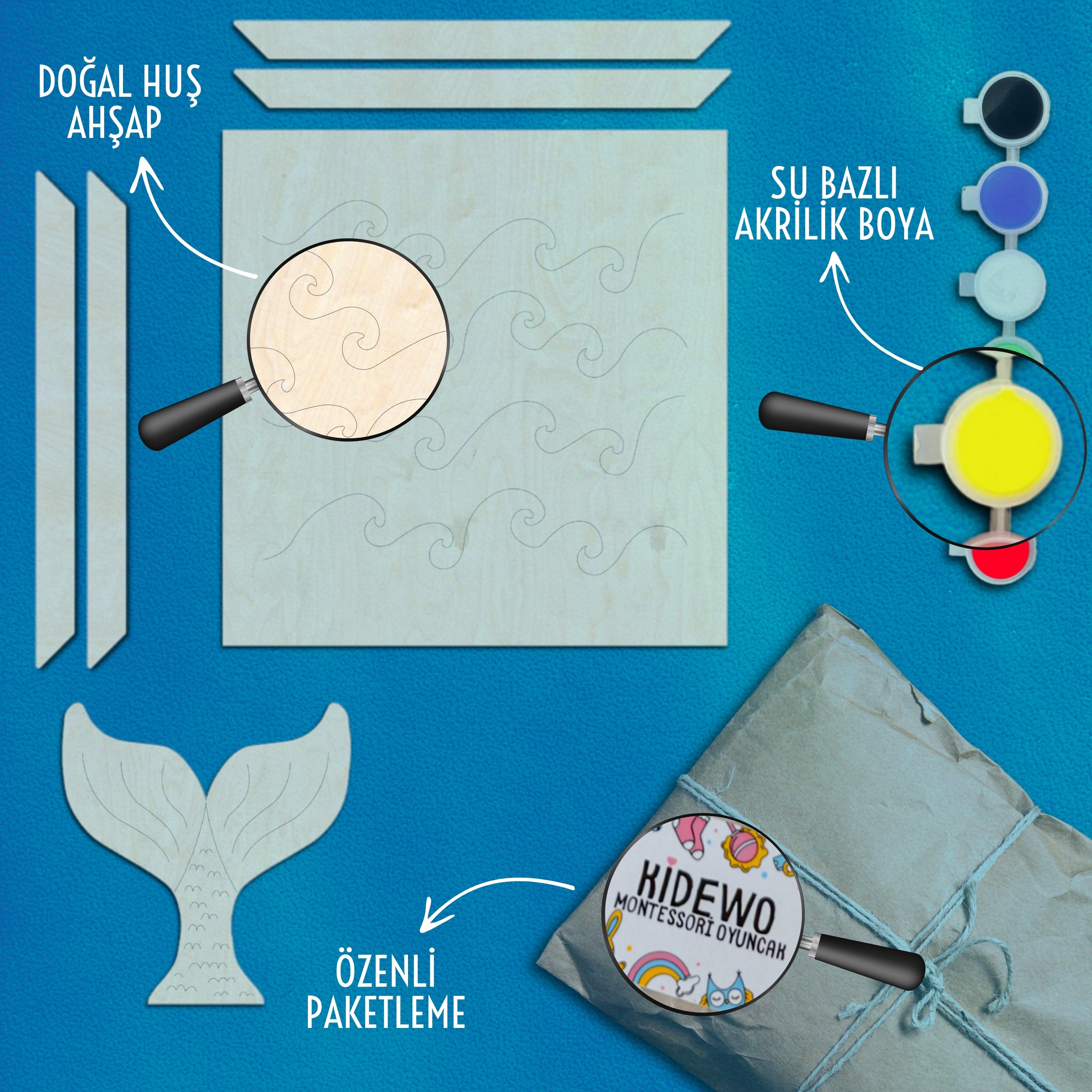 Deniz Kızı Ahşap Boyama Etkinlik Seti Eğitici Çocuk Aktivite + Fırça + Akrilik Boya Kreş Okul Öncesi