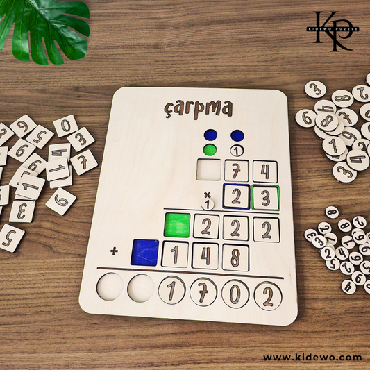KIDEWO MONTESSORI AHŞAP MATEMATİK SETİ | ÇİFT BASAMAKLI ÇARPMA EĞİTİCİ AHŞAP OYUNCAK
