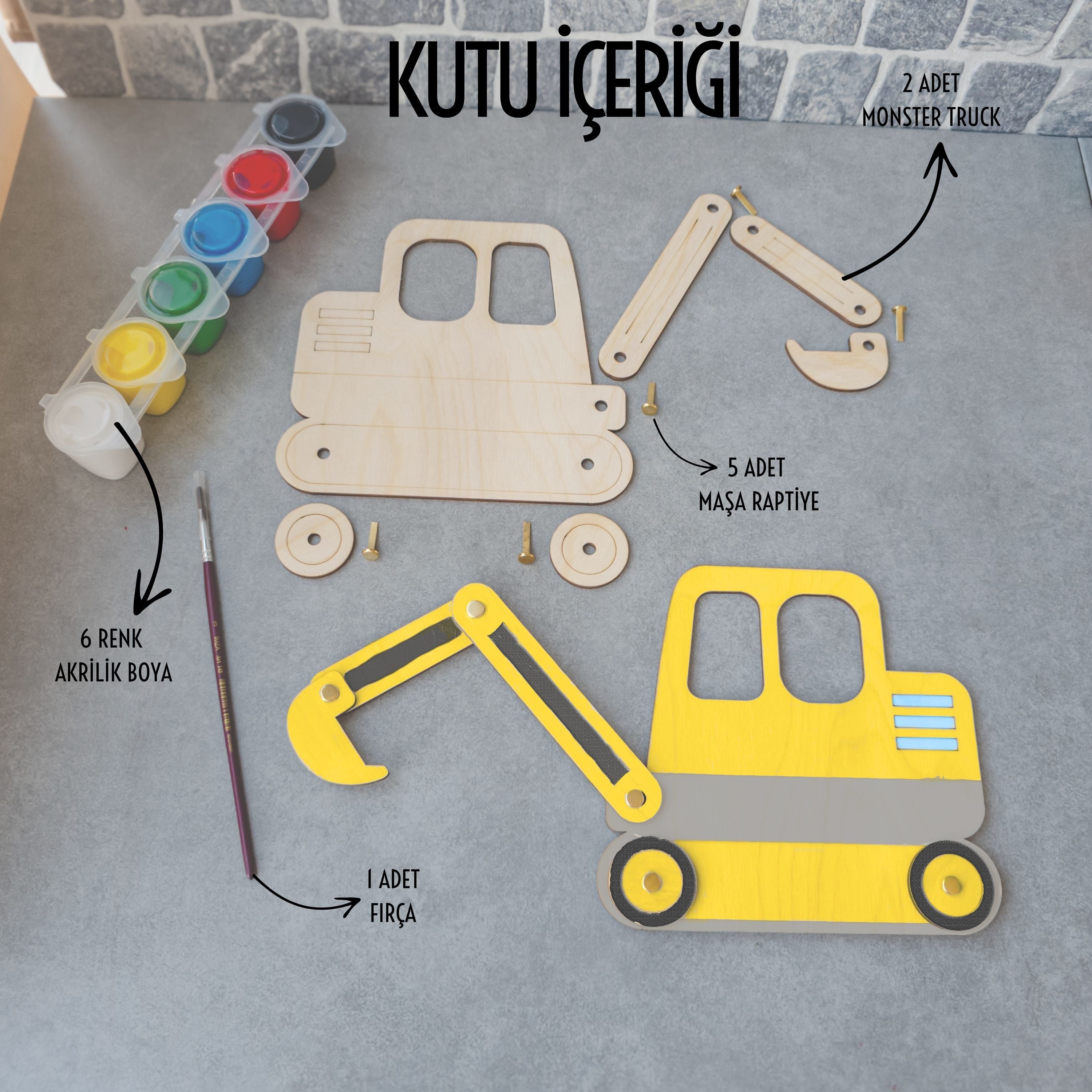 Kepçe Ahşap Boyama Etkinlik Seti + Eğitici Çocuk Aktivite + Fırça + Akrilik Boya Kreş Okul Öncesi