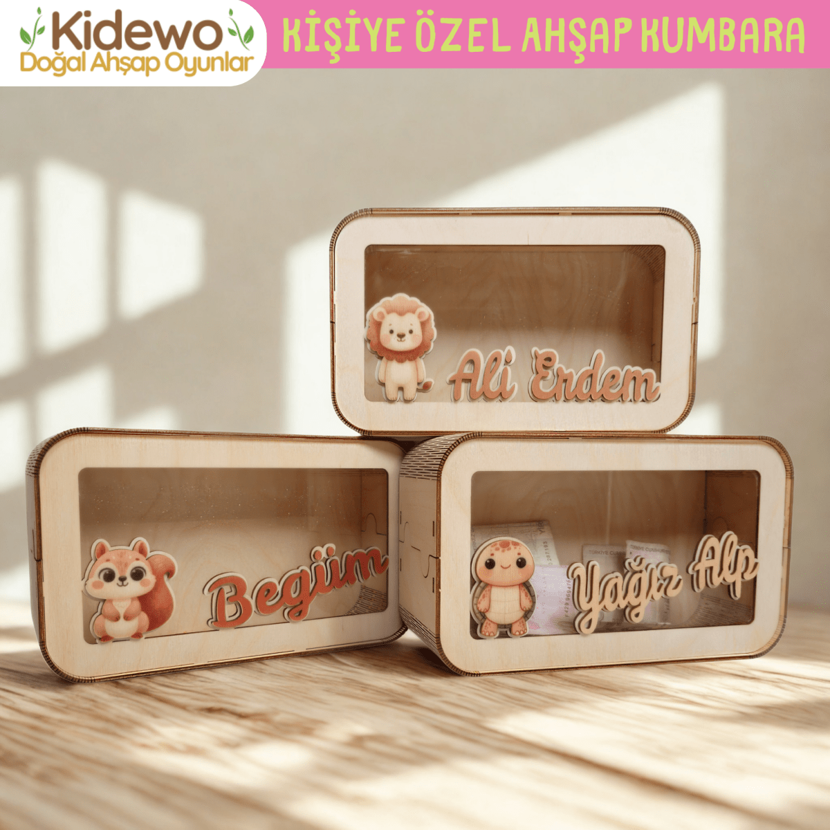 Kidewo Ahşap Kumbara – Çocuklar İçin Eğitici Tasarruf Kutusu - Ahşap Eğitici Oyuncak - KIDEWO