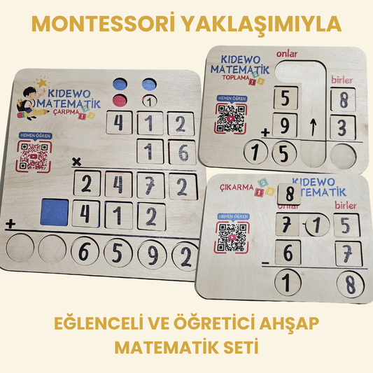 Kidewo Montessori Ahşap Matematik Seti | Toplama, Çıkarma ve Çarpma Eğitici Ahşap Oyuncak