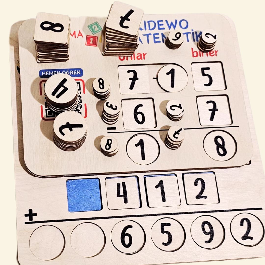 Kidewo Montessori Ahşap Matematik Seti | Toplama, Çıkarma ve Çarpma Eğitici Ahşap Oyuncak