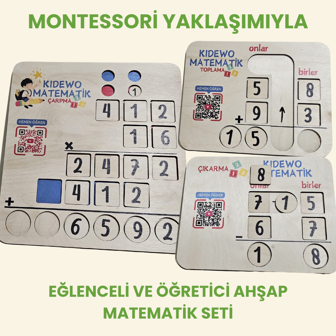 Kidewo Montessori Ahşap Matematik Seti | Toplama, Çıkarma ve Çarpma Eğitici Ahşap Oyuncak