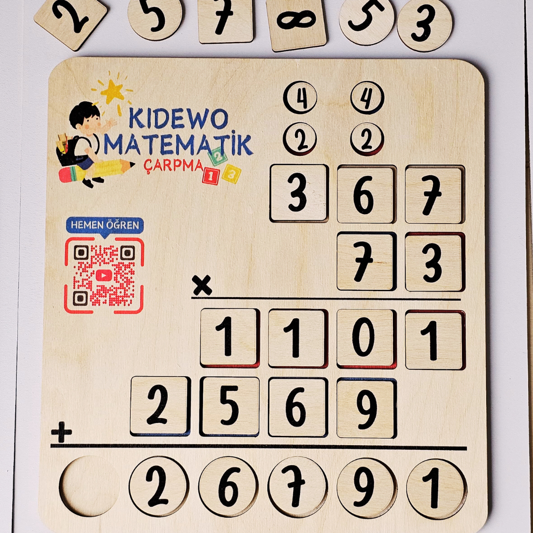 Kidewo Montessori Ahşap Matematik Seti | Toplama, Çıkarma ve Çarpma Eğitici Ahşap Oyuncak
