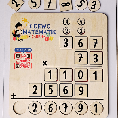 Kidewo Montessori Ahşap Matematik Seti | Toplama, Çıkarma ve Çarpma Eğitici Ahşap Oyuncak