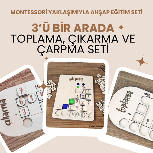 KIDEWO MONTESSORI AHŞAP MATEMATİK SETİ | TOPLAMA, ÇIKARMA VE ÇARPMA EĞİTİCİ AHŞAP OYUNCAK