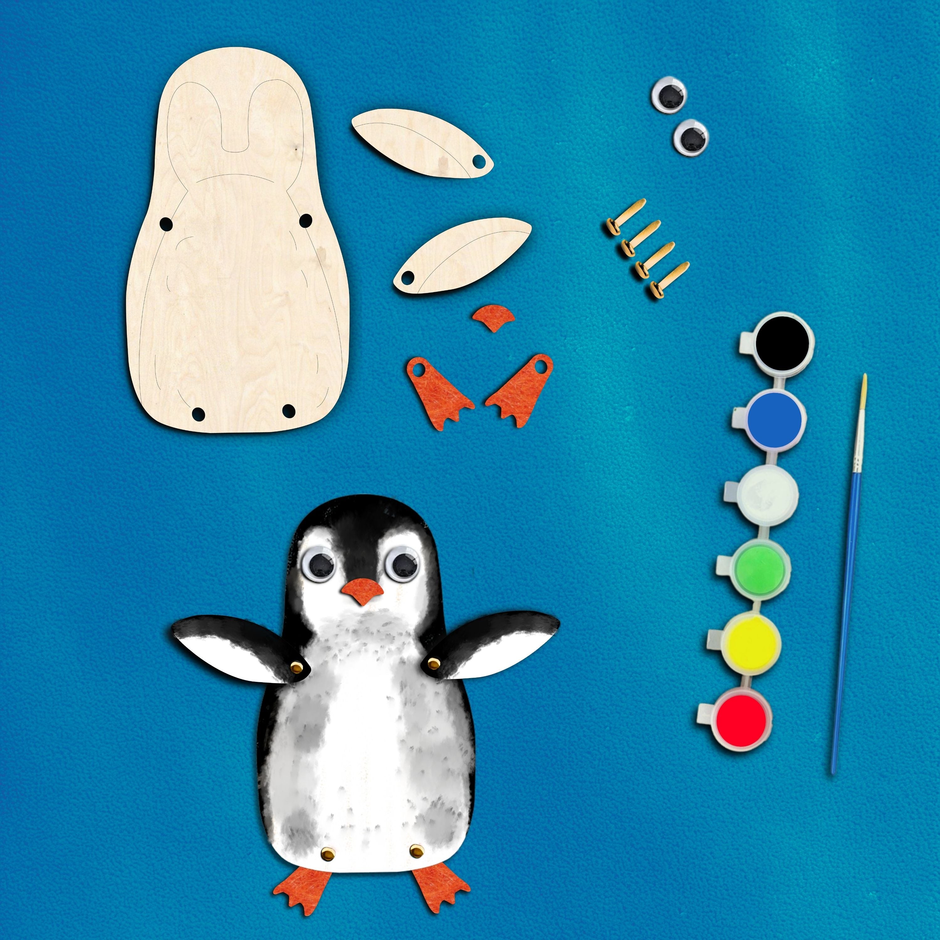 Penguen Ahşap Boyama Etkinlik Seti + Eğitici Çocuk Aktivite + Fırça + Akrilik Boya Kreş Okul Öncesi